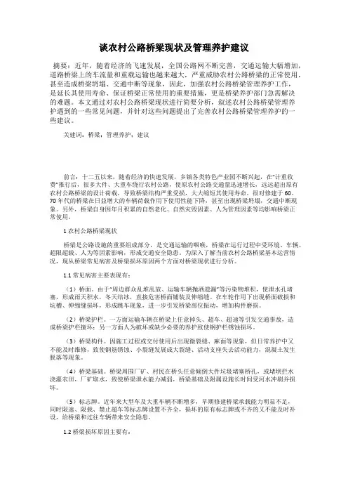 谈农村公路桥梁现状及管理养护建议