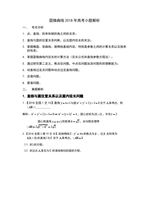 2018年高考圆锥曲线部分小题解析