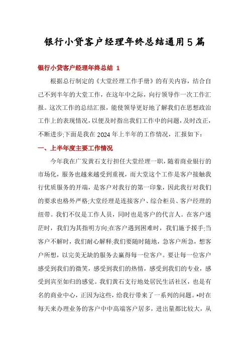 银行小贷客户经理年终总结通用5篇