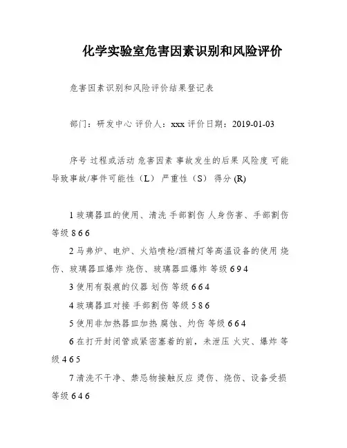 化学实验室危害因素识别和风险评价
