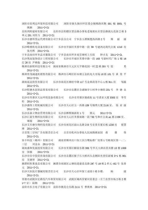 湖南最新各地区企业名录
