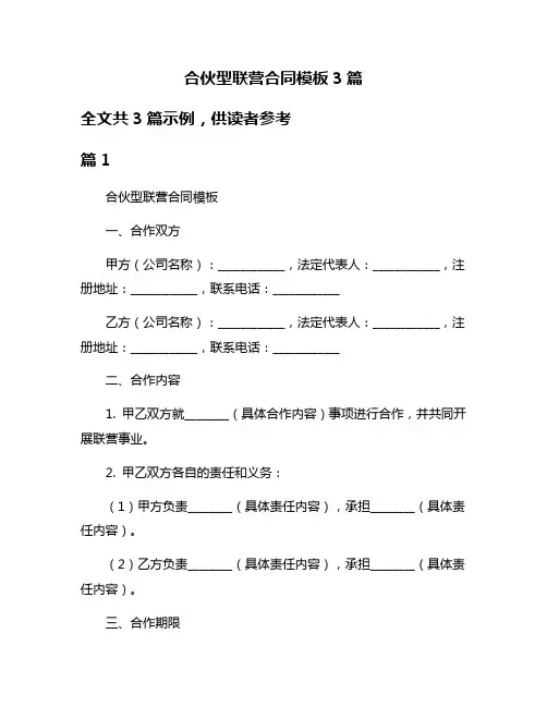 合伙型联营合同模板3篇