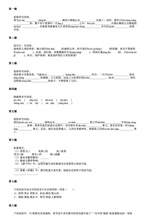 宁夏回族自治区石嘴山市惠农区2024部编版小升初语文综合测试卷每日一练