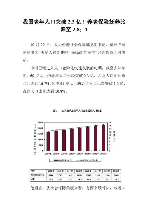 我国老年人口突破2.3亿!养老保险抚养比降至2.8：1