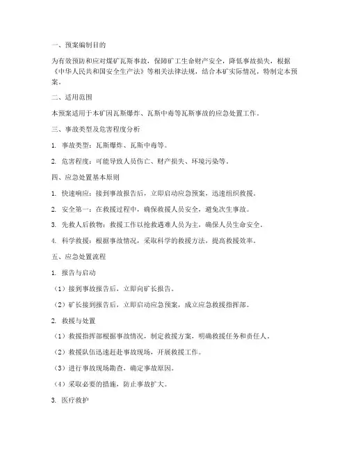 煤矿瓦斯事故应急处置预案