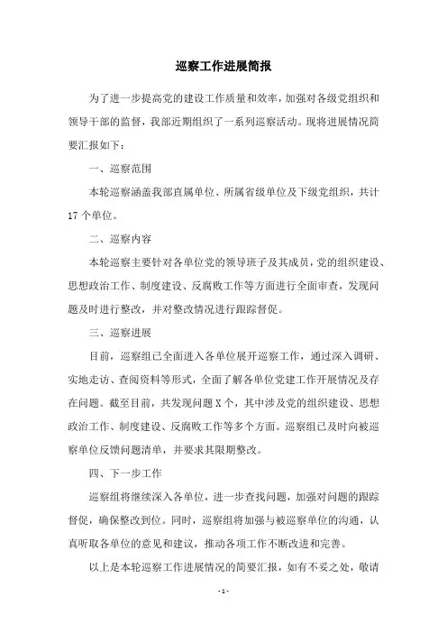 巡察工作进展简报