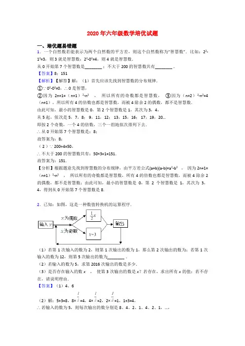 2020年六年级数学培优试题