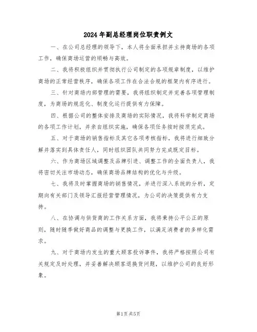 2024年副总经理岗位职责例文（二篇）