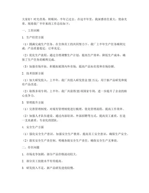 厂长对半年工作总结