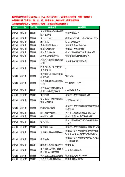 2020新版湖北省武汉市黄陂区物业工商企业公司商家名录名单黄页联系电话号码地址大全108家