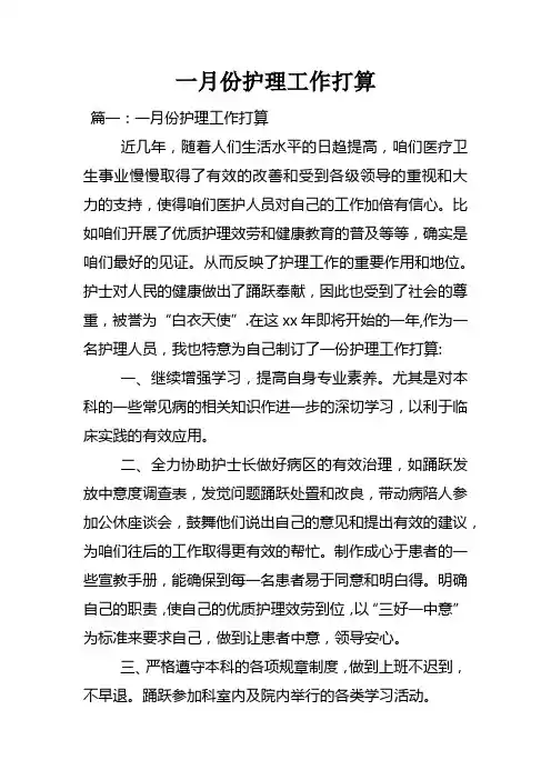 一月份护理工作打算