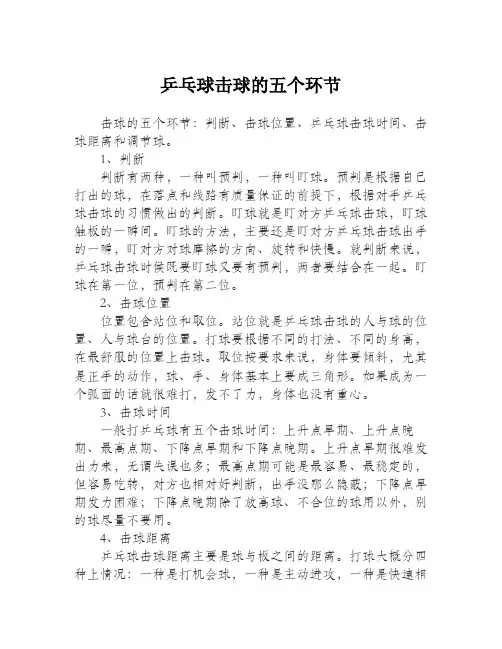 乒乓球击球的五个环节