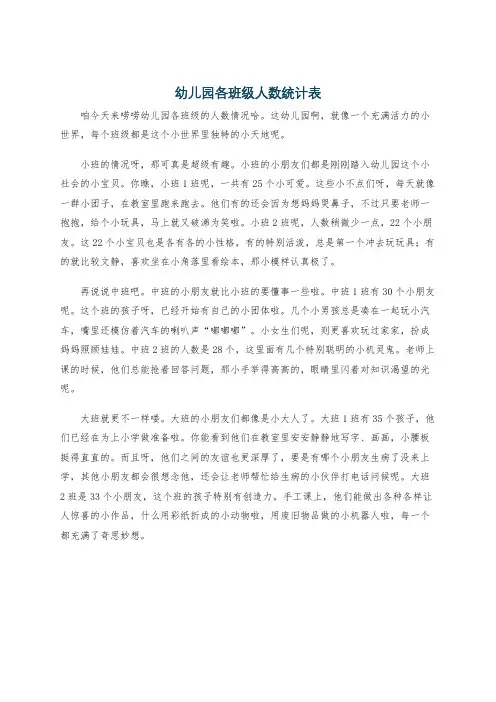 幼儿园各班级人数统计表