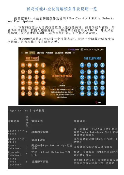 孤岛惊魂4全技能解锁条件及说明一览