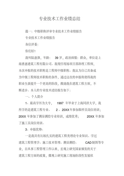 专业技术工作业绩总结