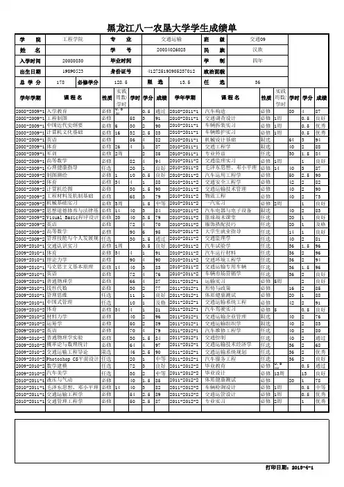 毕业生成绩表模板