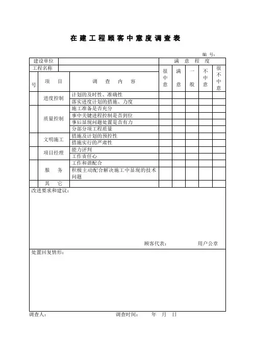 在建工程顾客满意度调查表