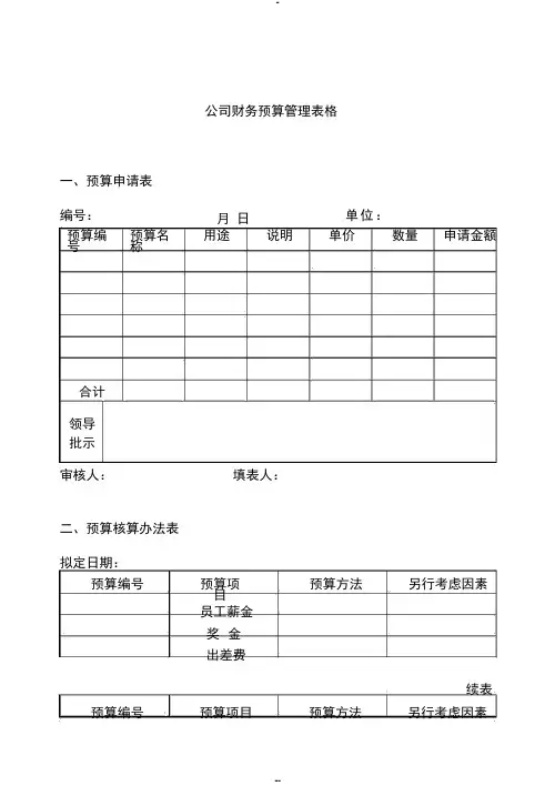 公司财务预算管理表格表单