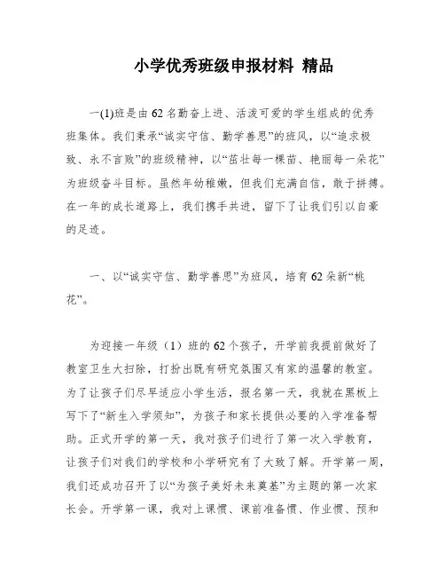 小学优秀班级申报材料 精品