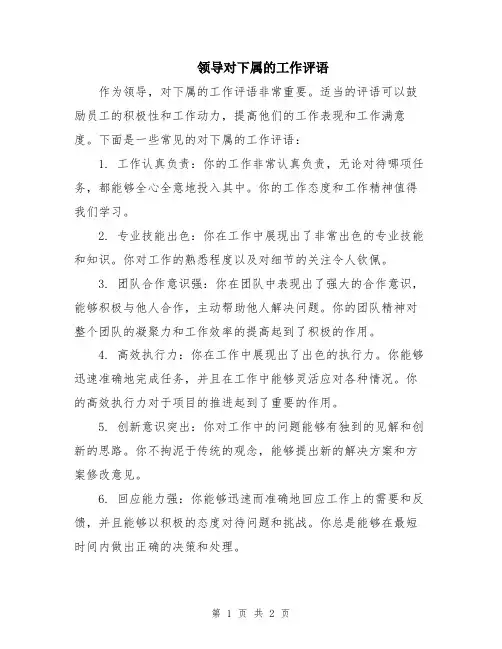 领导对下属的工作评语
