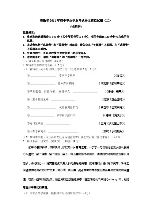 安徽省2011年中考语文模拟试题及答案(3)