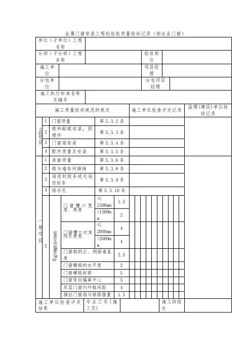 金属门窗安装工程检验批质量验收记录(铝合金门窗)