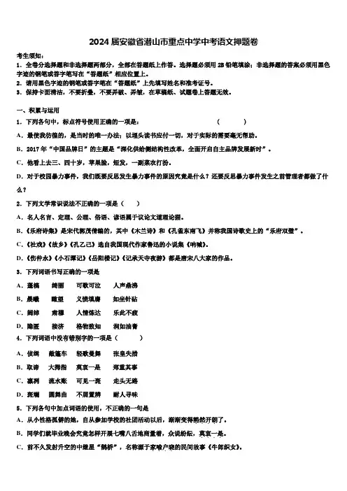 2024届安徽省潜山市重点中学中考语文押题卷含解析