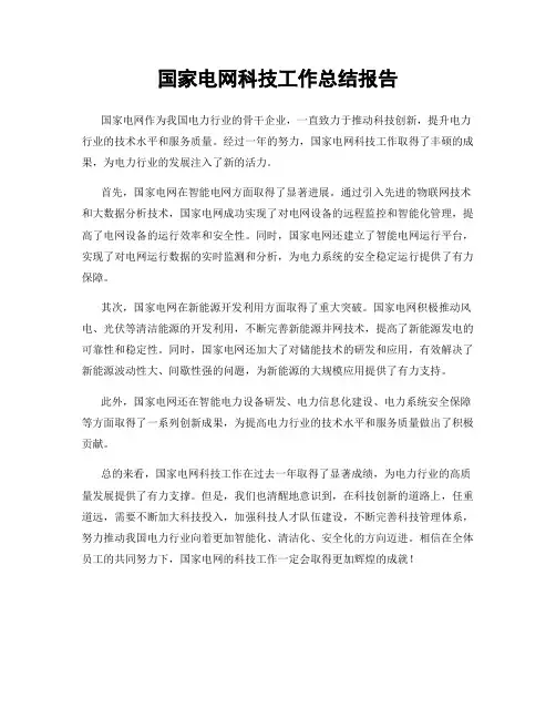 国家电网科技工作总结报告