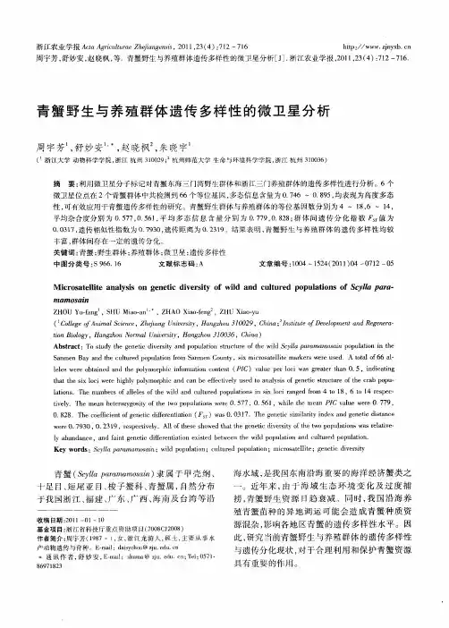 青蟹野生与养殖群体遗传多样性的微卫星分析