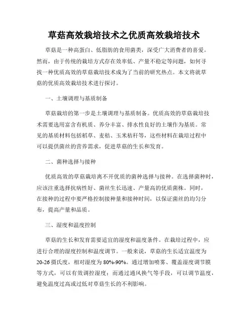 草菇高效栽培技术之优质高效栽培技术