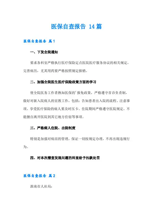 医保自查报告 14篇