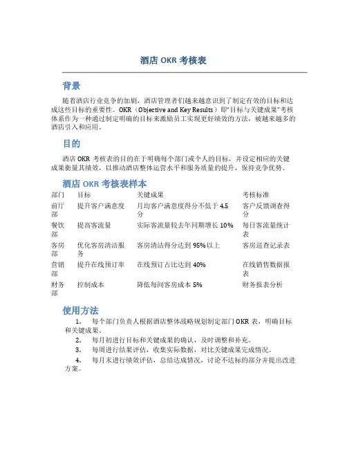 酒店OKR考核表