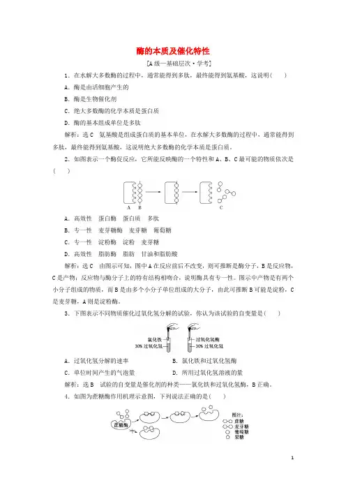2024_2025新教材高中生物课时检测12酶的本质及催化特性含解析浙科版必修1
