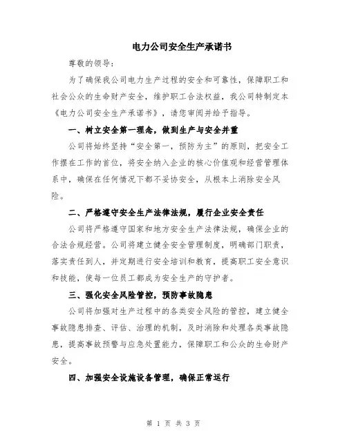 电力公司安全生产承诺书
