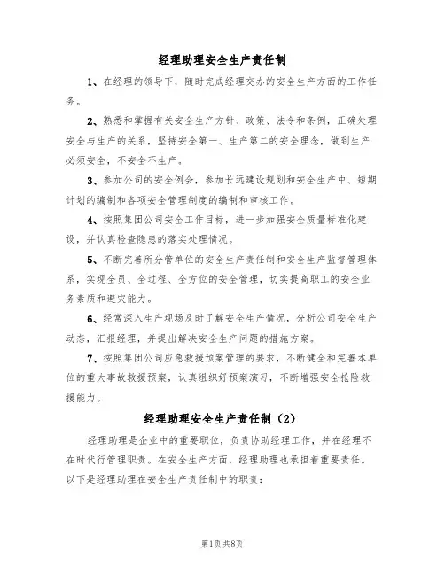经理助理安全生产责任制(5篇)