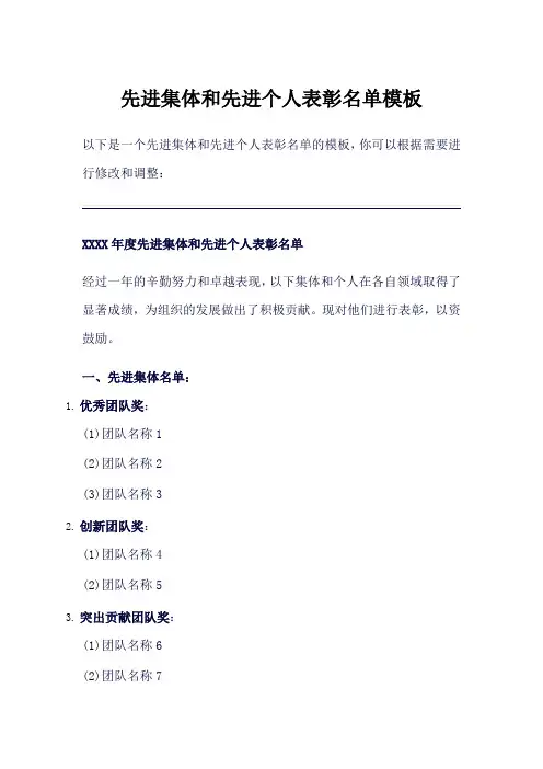 各类先进集体和先进个人表彰名单