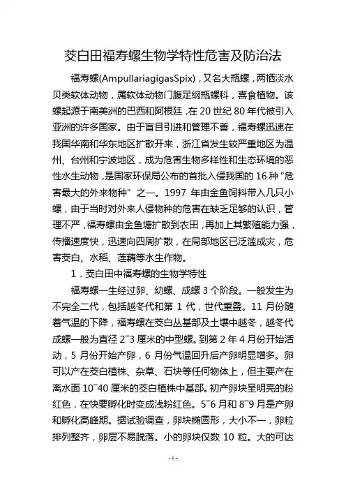 茭白田福寿螺生物学特性危害及防治法