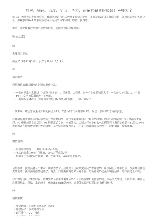 阿里、腾讯、百度、字节、华为、京东的薪资职级晋升考核大全