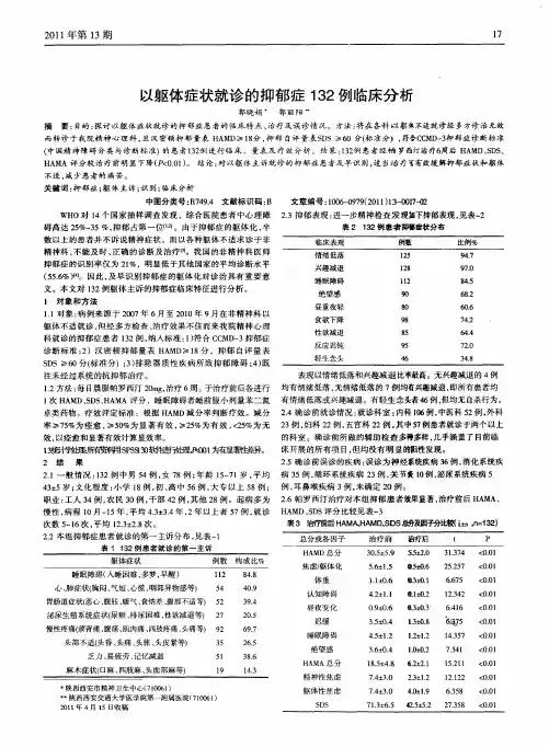 以躯体症状就诊的抑郁症132例临床分析
