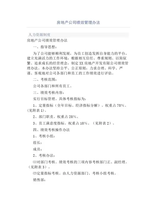 房地产公司绩效管理办法