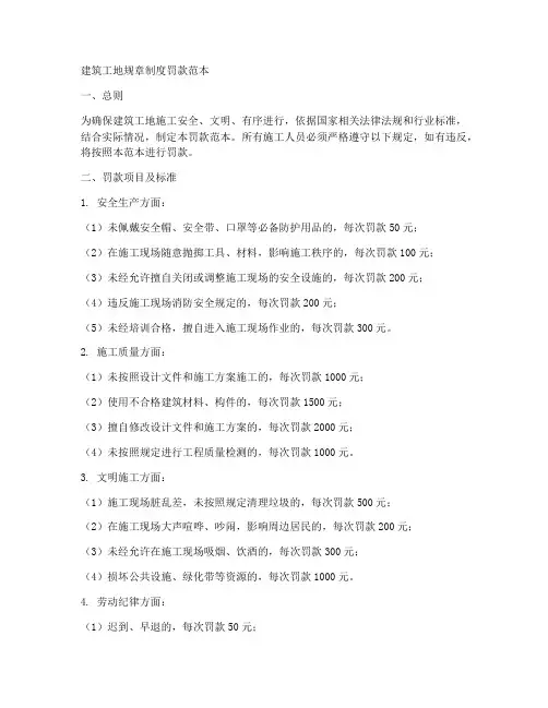 建筑工地规章制度罚款范本