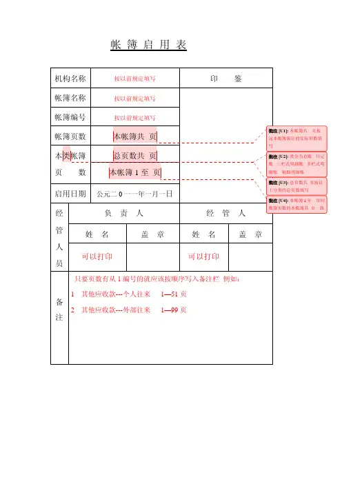 帐 簿 启 用 表