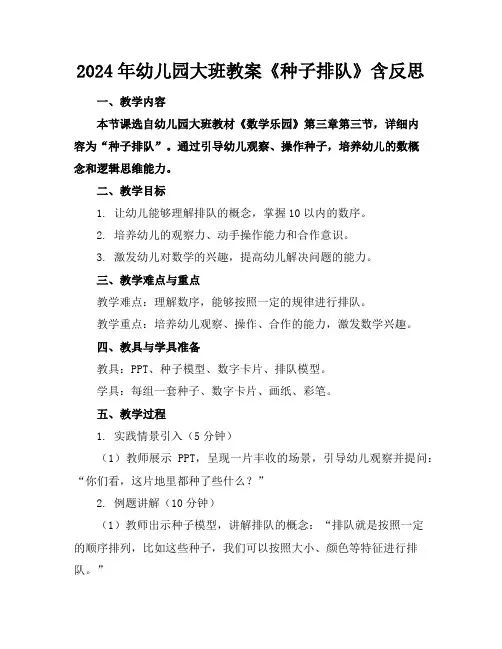 2024年幼儿园大班教案《种子排队》含反思