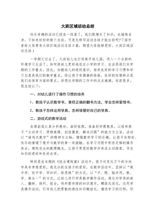 大班区域活动总结