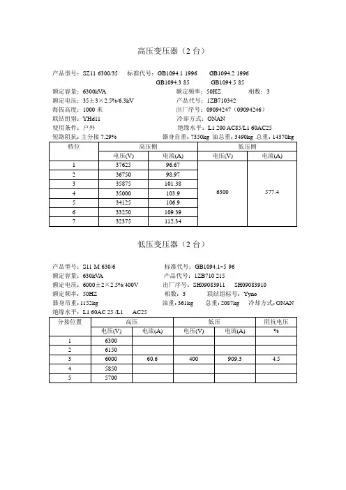 变压器铭牌