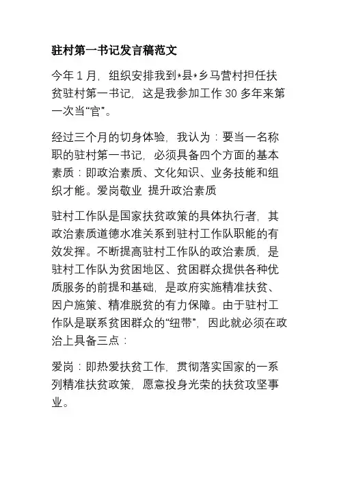驻村第一书记发言稿范文