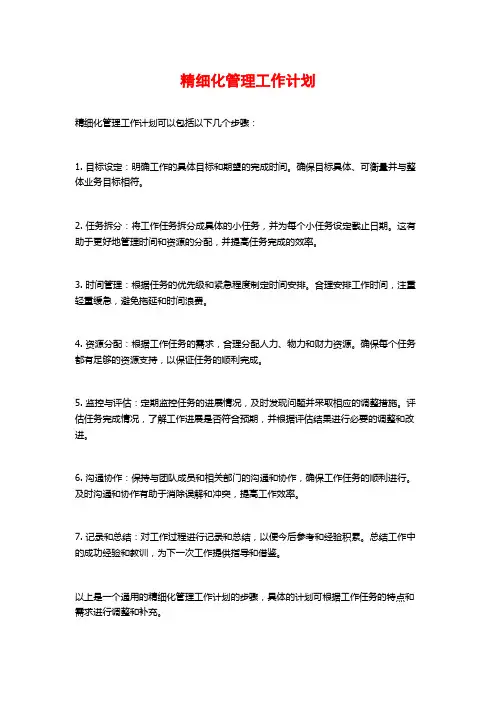精细化管理工作计划