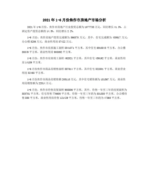 2021年1-6月份焦作市房地产市场分析