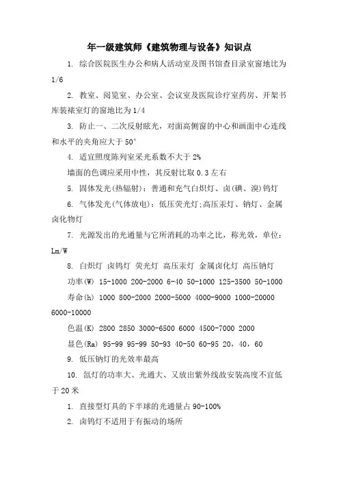 年一级建筑师《建筑物理与设备》知识点