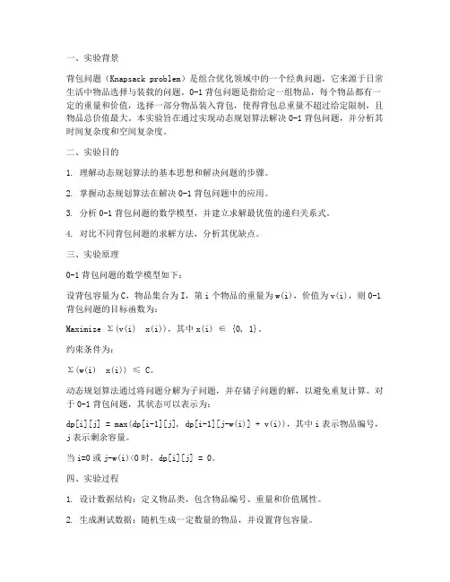算法背包实验报告